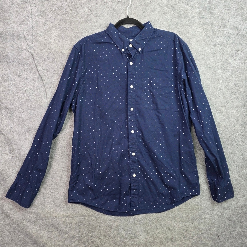American Eagle Mens Navy Pink Blue Polka Dot Long Sleeve Button Down Shirt L